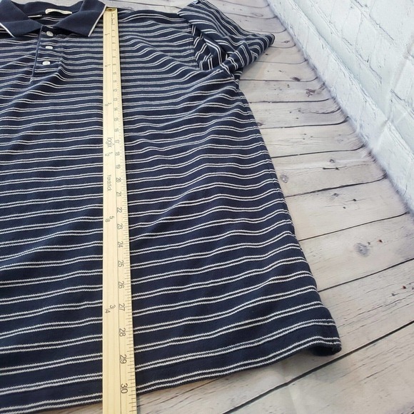 Cutter & Buck Large 1/4 Button Short Sleeve Polo Shirt Navy Blue Striped - Picture 9 of 9